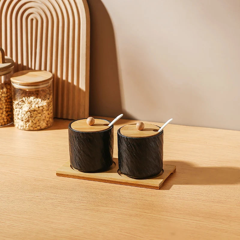 Jarra de cerâmica com padrão de pedra criativa, pote de óleo, garrafa de pimenta, cozinha doméstica, pimenta, açúcar, sal, recipiente de armazenamento de alimentos