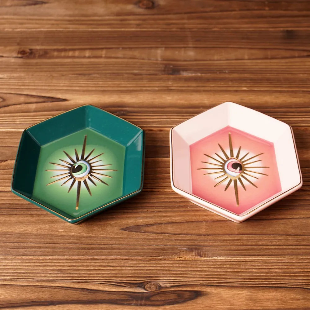 Vilead-bandeja de jóias cerâmica 16x11cm, prato jóias, mau olhado, titular do anel, estilo boho moderno, decoração home, organizador do quarto