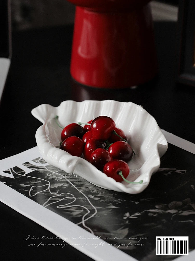 Ahunderjiaz-Creme Placa De Cerâmica Shell, Exibição De Jóias Bandeja De Armazenamento, Talheres De Cozinha Decorações, Armazenamento Em Casa E Organização