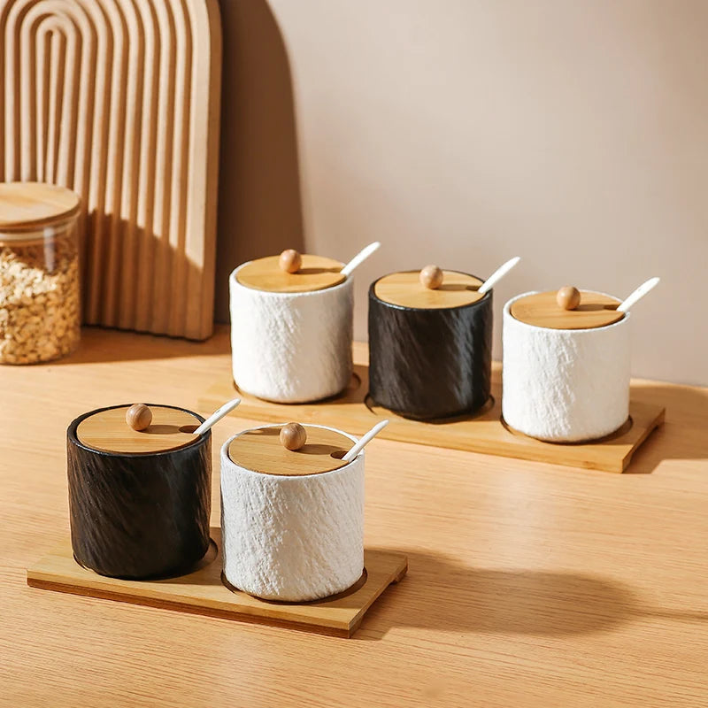 Jarra de cerâmica com padrão de pedra criativa, pote de óleo, garrafa de pimenta, cozinha doméstica, pimenta, açúcar, sal, recipiente de armazenamento de alimentos