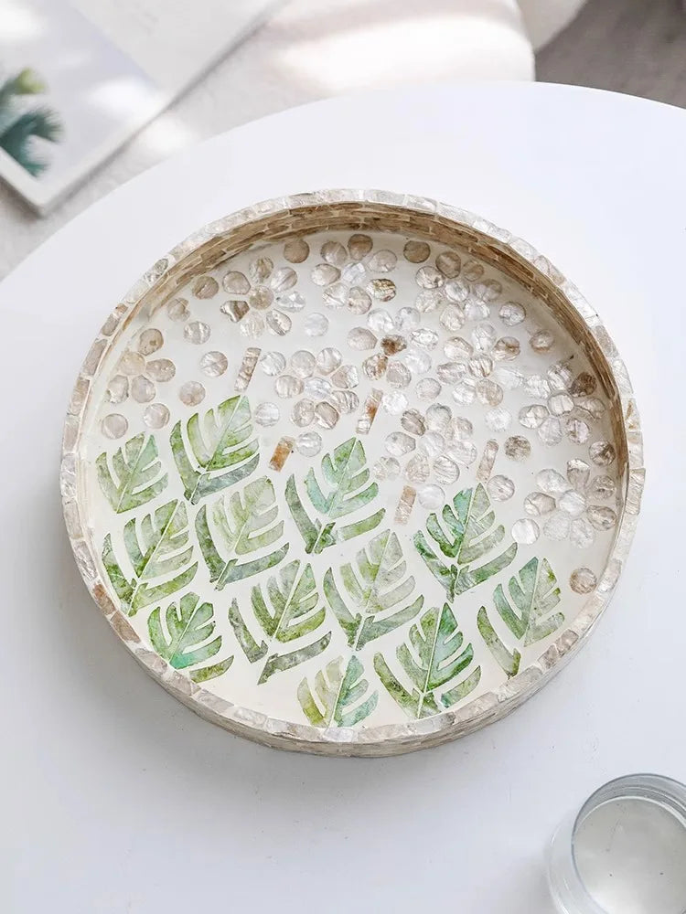 Ahunderjiaz-Prato De Frutas De Casa Redonda De Luxo Leve Shell, Armazenamento De Jóias, Bandeja De Decoração, Estilo Escandinavo, Decoração De Casa
