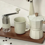 Conjunto de cafeteira moedor de mão, conjunto de moedor de mão caixa de presente, pote moka conjunto de 6 peças, com copo, lixeira de feijão, papel de filtro e colher de escova de feijão