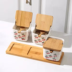 Conjunto de potes de tempero de cerâmica, caixa quadrada de armazenamento de cereja, sal, açúcar, pimenta, molho de soja, garrafa de vinagre, utensílios de cozinha, novo