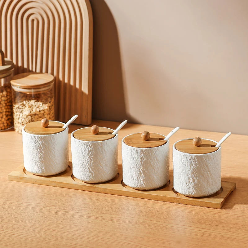 Jarra de cerâmica com padrão de pedra criativa, pote de óleo, garrafa de pimenta, cozinha doméstica, pimenta, açúcar, sal, recipiente de armazenamento de alimentos