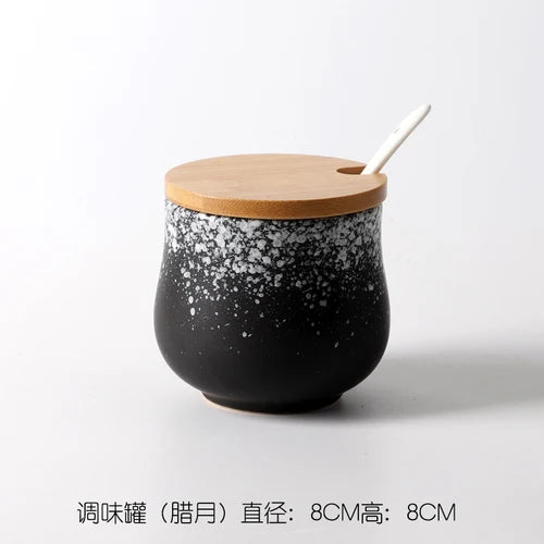 Frasco De Tempero De Cerâmica Com Colher, Frasco De Especiarias De Açúcar De Sal, Conjunto De Caixa De Tempero De Glutamato Monossódico, Suprimentos De Cozinha Vintage