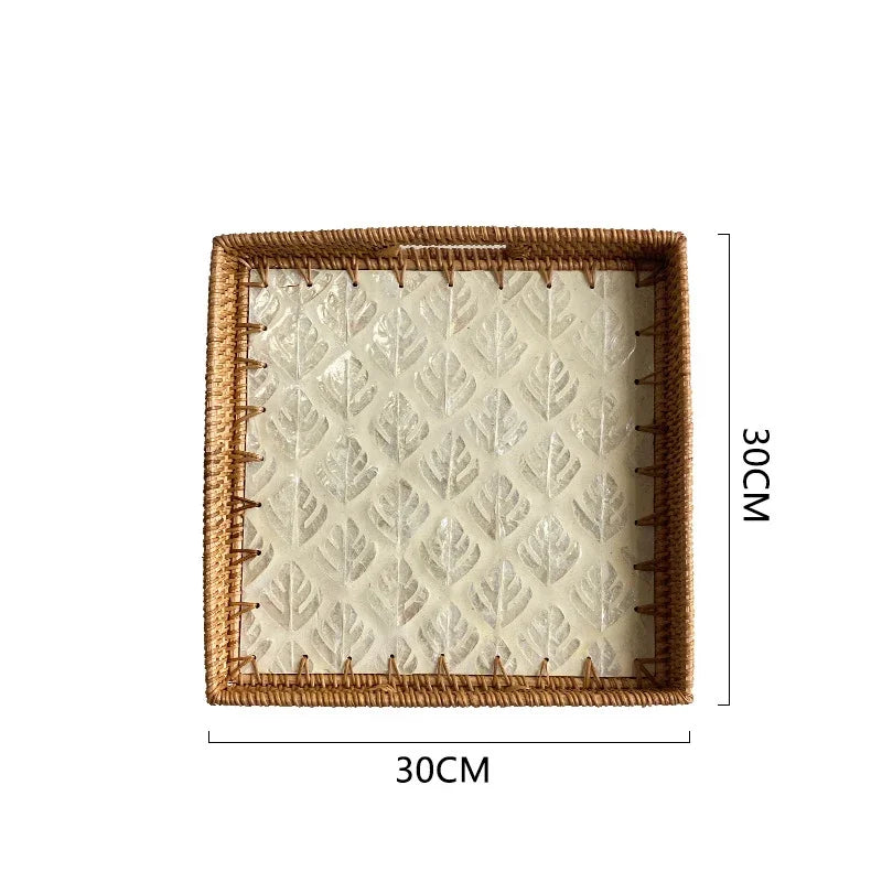 Bandeja premium de concha quadrada de luxo, rattan feito à mão, cesta de frutas de piquenique colorida, conjunto de armazenamento de cozinha, decoração de mobiliário doméstico