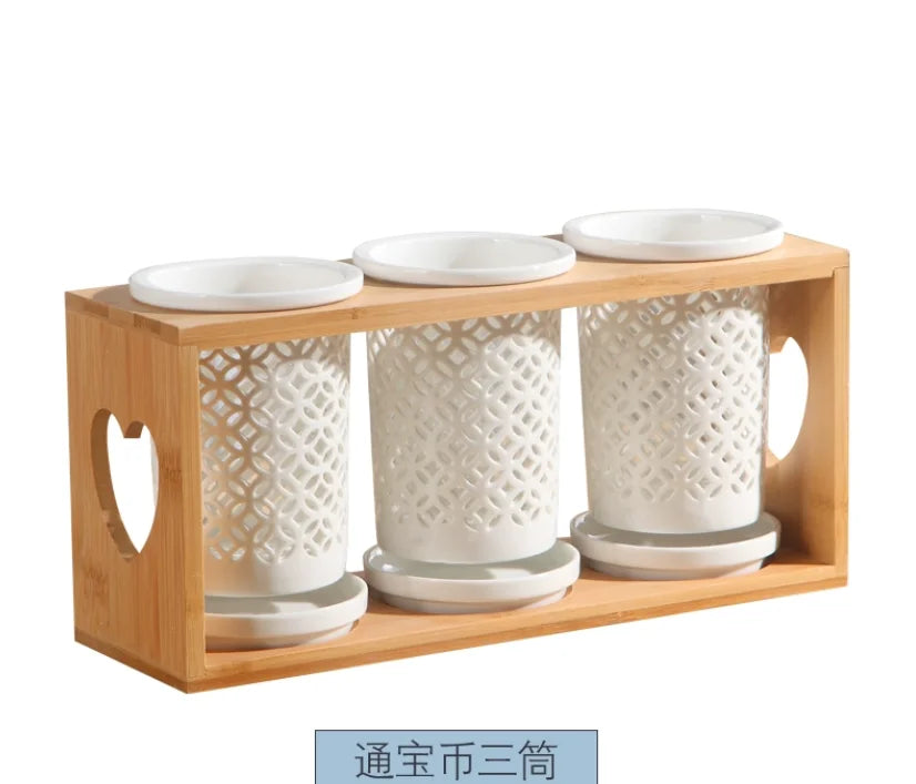 Conjunto de hashis de cerâmica, conjunto multifuncional de tubos para armazenamento de colher, hashi e garfo caixa de armazenamento de cozinha