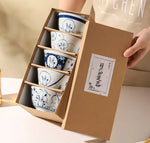 4.5 polegadas tigela de cerâmica tigela cozinha talheres conjunto tigela estilo japonês personalizado tigela arroz vintage padrão caixa presente 5 pçs