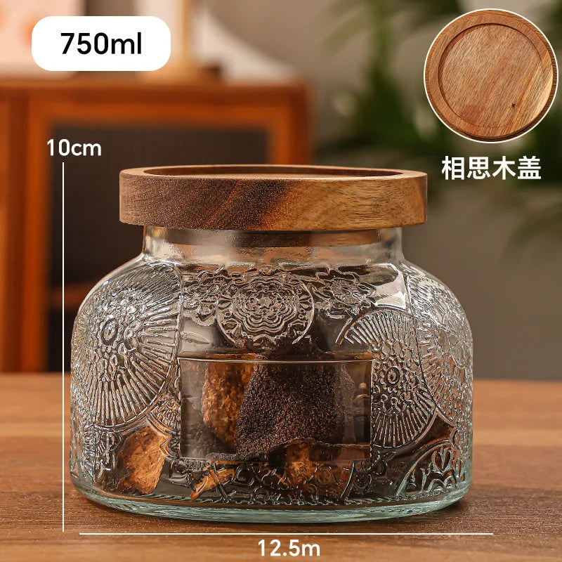 Vidro Selado Latas para Lanches Grãos Doces e Materiais Medicinais, Vintage Girassol Onda, Jarra De Armazenamento De Vidro, Latas De Café, Temperos