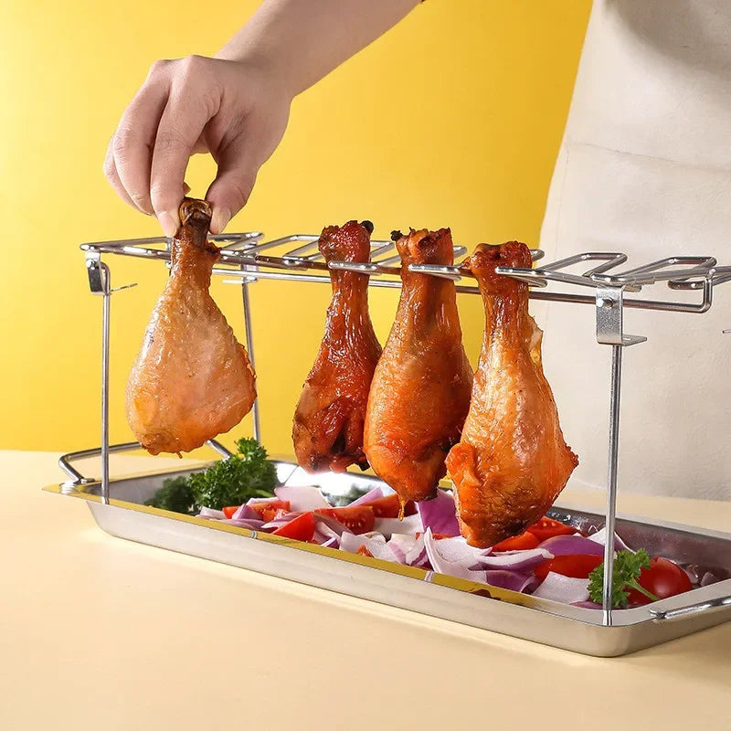 Aço inoxidável BBQ Chicken Leg Racks, Portable Outdoor Camping Churrasqueira, Acessórios de cozinha doméstica, 2Pcs por conjunto