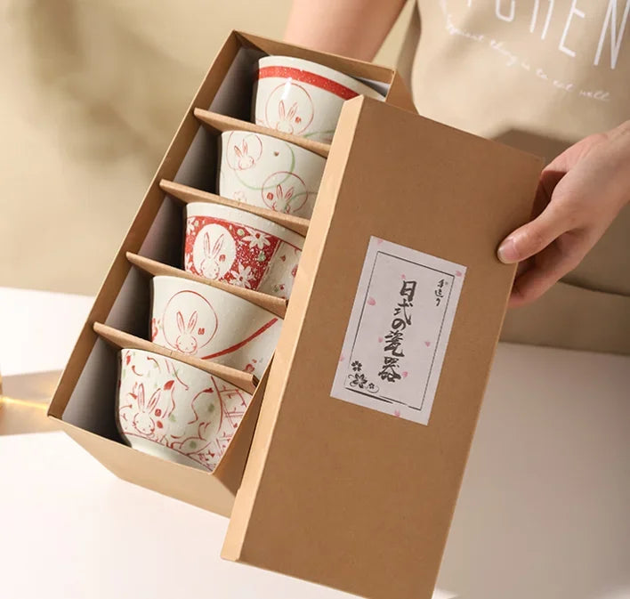 4.5 polegadas tigela de cerâmica tigela cozinha talheres conjunto tigela estilo japonês personalizado tigela arroz vintage padrão caixa presente 5 pçs