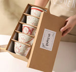 4.5 polegadas tigela de cerâmica tigela cozinha talheres conjunto tigela estilo japonês personalizado tigela arroz vintage padrão caixa presente 5 pçs