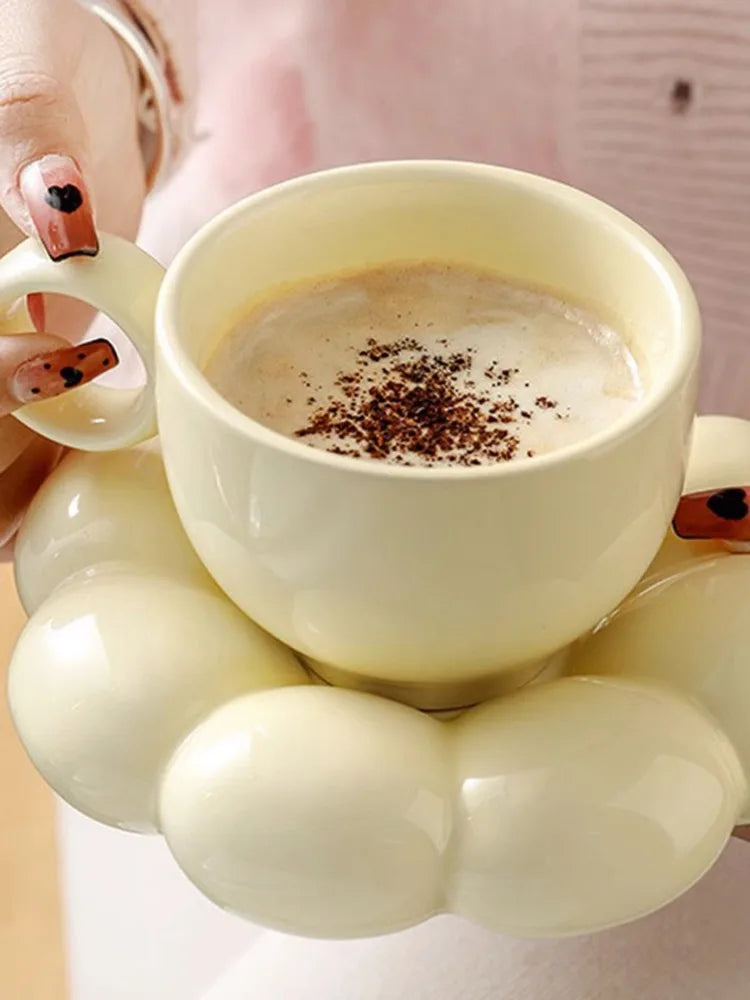 Ahunderjiaz-Modern Cloud Copo De Café De Cerâmica Com Coaster, Utensílios De Cozinha Conjunto, Casa, Escritório, Novo