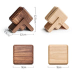 Praça Coaster De Madeira Conjunto Com Suporte, Porta-copos, Cup Mats, Noz Preta Café Placemats, Acessórios De Mesa, 6Pcs