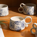 Copo de café cerâmico criativo, caneca azul e branca da ânfora, caneca da aveia do leite do café da manhã, chávena inglesa da camélia da tarde, 350ml