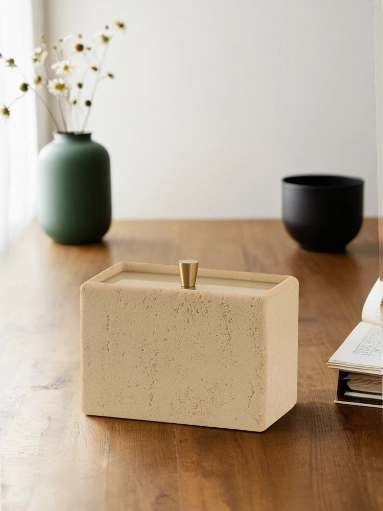 Estilo Wabi-Sabi Compartimentos Duplos, Cotonete Vintage, Porta Palito, Multi-funcional Desktop Storage, Home Decoratio