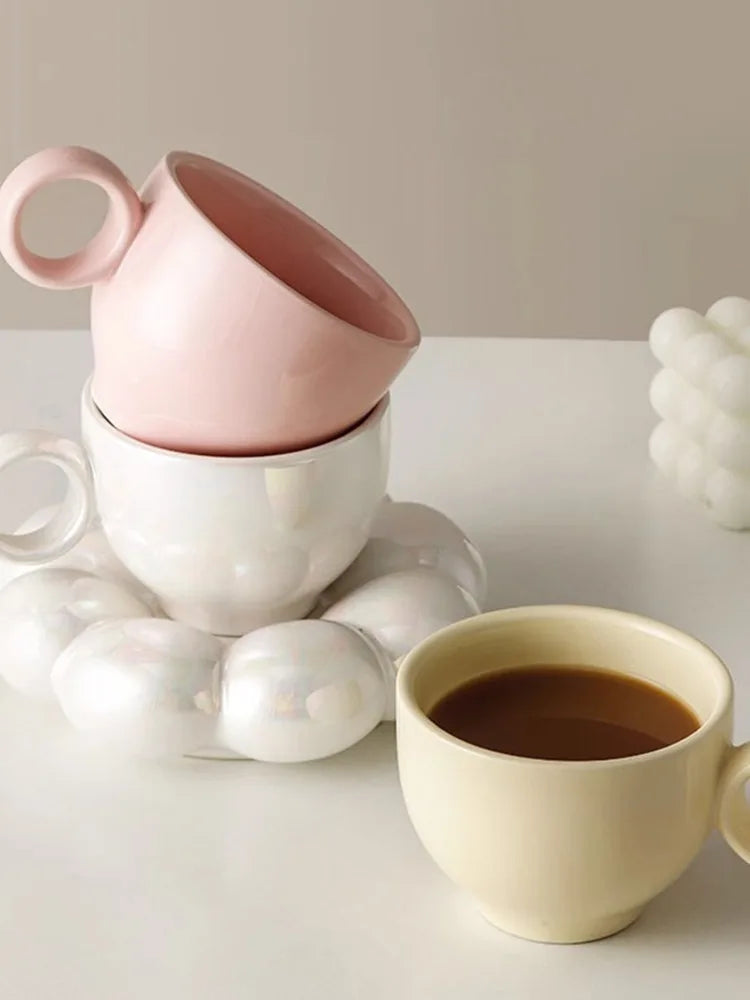 Ahunderjiaz-Modern Cloud Copo De Café De Cerâmica Com Coaster, Utensílios De Cozinha Conjunto, Casa, Escritório, Novo