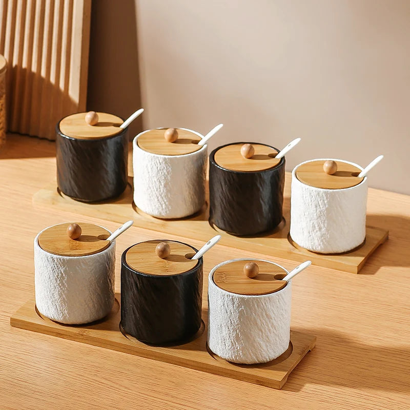 Jarra de cerâmica com padrão de pedra criativa, pote de óleo, garrafa de pimenta, cozinha doméstica, pimenta, açúcar, sal, recipiente de armazenamento de alimentos