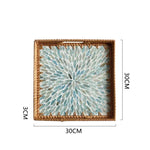 Bandeja premium de concha quadrada de luxo, rattan feito à mão, cesta de frutas de piquenique colorida, conjunto de armazenamento de cozinha, decoração de mobiliário doméstico