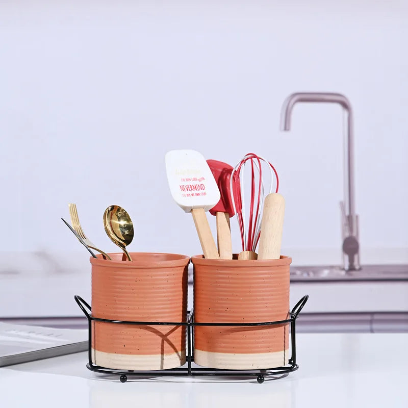 Bandeja De Cerâmica Criativa Pauzinhos, prateleira de mesa, planta em vaso, Pauzinhos domésticos Garfo Colher Caixa De Armazenamento, armazenamento De Lanches De Frutas