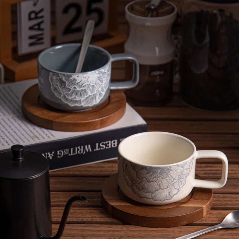 Retro Elegante Copo De Café De Cerâmica, Design Original, Copos De Chá Da Tarde, Copos De Madeira, Copo De Água De Escritório, Canecas De Leite, Copos