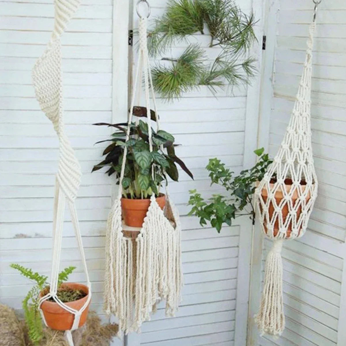 Handmade algodão corda vaso de flores titular cabides de planta de macramé plantador de suspensão interior cabide decorativo