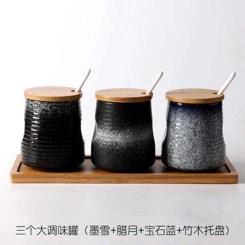 Frasco De Tempero De Cerâmica Com Colher, Frasco De Especiarias De Açúcar De Sal, Conjunto De Caixa De Tempero De Glutamato Monossódico, Suprimentos De Cozinha Vintage