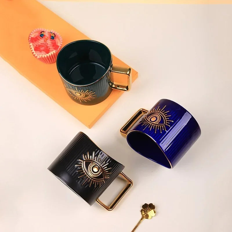 420ml cerâmica drinkware canecas copos de café criativo colorido olhos xícara de chá escritório casa drinkware microondas forno casal handgrip copos