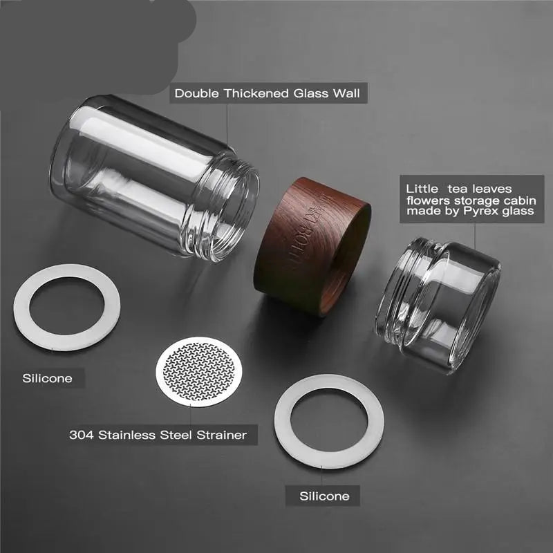 Garrafa de água de vidro com filtro de chá infusor separação de chá parede dupla garrafa de vidro garrafa de água leakproof viagem drinkware