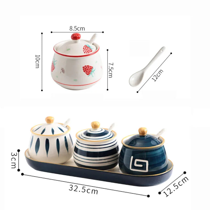 Moderno conjunto de três peças caixa de tempero de cerâmica pote de especiarias casa sal frasco de açúcar molho de soja garrafa de vinagre acessórios de cozinha novo