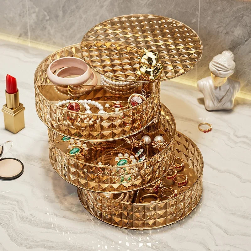 Caixas de armazenamento plásticas que podem girar para organizar e colocar, petiscos, doces, bandejas de frutas, cremalheira home do armazenamento, 4 camadas