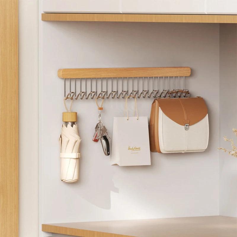 Cabide de madeira retrátil, Armazenamento de sutiã multifuncional, Organizador de roupeiro de parede, gravata de colete, 8 ganchos, 12 ganchos