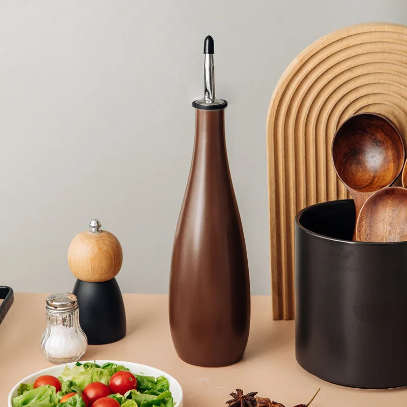 Pote de óleo cerâmico, garrafa de tempero doméstico, azeite, vinagre, dispensador, organizador de cozinha e recipiente de armazenamento, 650ml
