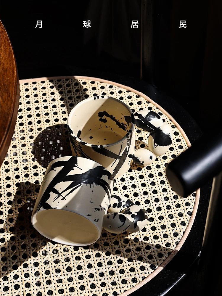 AhunderJiaz-Clássico Retro Creme Tinta Artesanal Cerâmica Caneca, Copos De Café Leite, Utensílios De Beber Casa, Conjunto De Copos De Casa