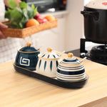 Moderno conjunto de três peças caixa de tempero de cerâmica pote de especiarias casa sal frasco de açúcar molho de soja garrafa de vinagre acessórios de cozinha novo