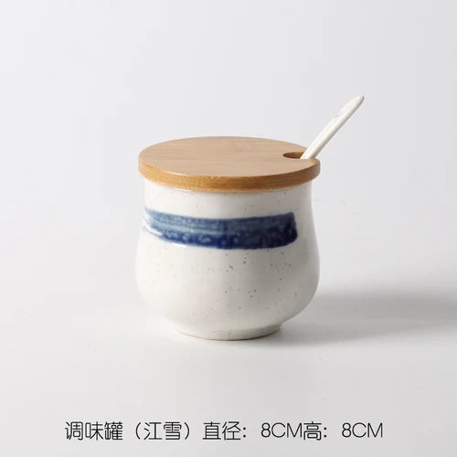 Frasco De Tempero De Cerâmica Com Colher, Frasco De Especiarias De Açúcar De Sal, Conjunto De Caixa De Tempero De Glutamato Monossódico, Suprimentos De Cozinha Vintage