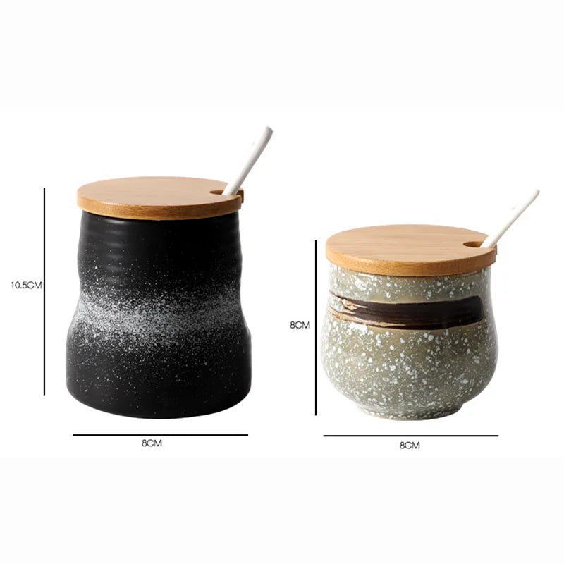 Frasco De Tempero De Cerâmica Com Colher, Frasco De Especiarias De Açúcar De Sal, Conjunto De Caixa De Tempero De Glutamato Monossódico, Suprimentos De Cozinha Vintage