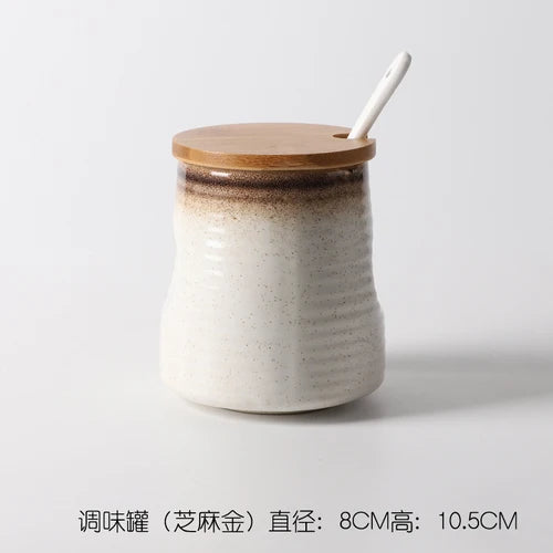 Frasco De Tempero De Cerâmica Com Colher, Frasco De Especiarias De Açúcar De Sal, Conjunto De Caixa De Tempero De Glutamato Monossódico, Suprimentos De Cozinha Vintage