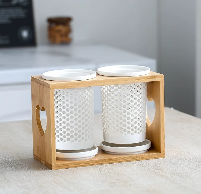 Conjunto de hashis de cerâmica, conjunto multifuncional de tubos para armazenamento de colher, hashi e garfo caixa de armazenamento de cozinha