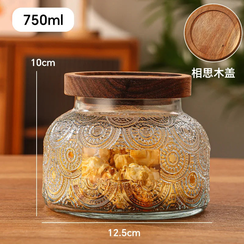 Vidro Selado Latas para Lanches Grãos Doces e Materiais Medicinais, Vintage Girassol Onda, Jarra De Armazenamento De Vidro, Latas De Café, Temperos
