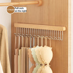 Cabide de madeira retrátil, Armazenamento de sutiã multifuncional, Organizador de roupeiro de parede, gravata de colete, 8 ganchos, 12 ganchos