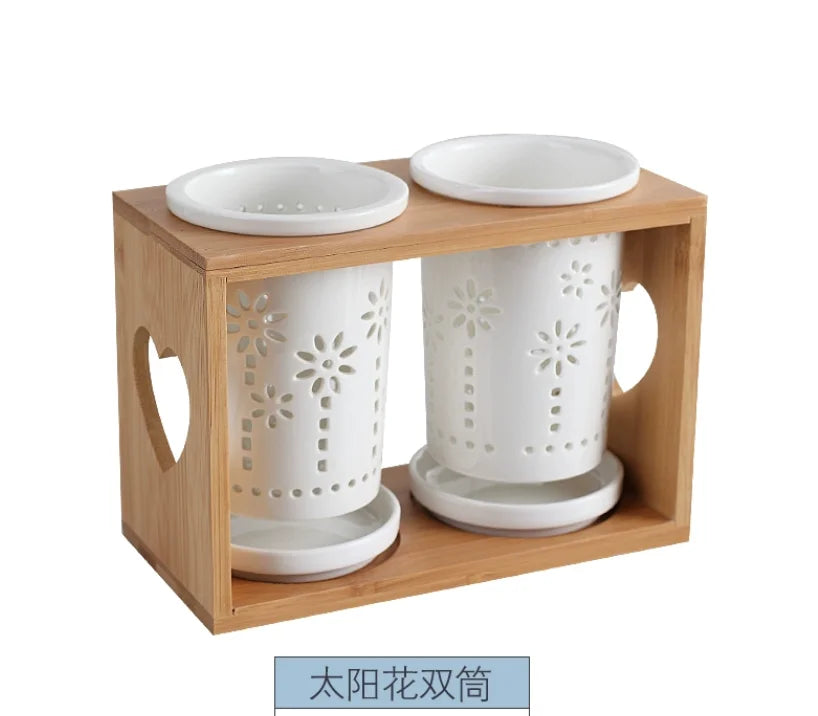 Conjunto de hashis de cerâmica, conjunto multifuncional de tubos para armazenamento de colher, hashi e garfo caixa de armazenamento de cozinha