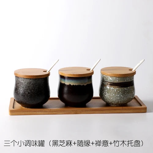 Frasco De Tempero De Cerâmica Com Colher, Frasco De Especiarias De Açúcar De Sal, Conjunto De Caixa De Tempero De Glutamato Monossódico, Suprimentos De Cozinha Vintage