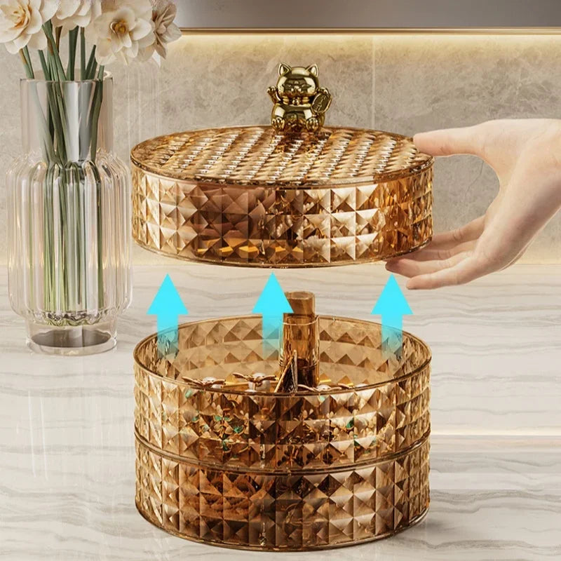 Caixas de armazenamento plásticas que podem girar para organizar e colocar, petiscos, doces, bandejas de frutas, cremalheira home do armazenamento, 4 camadas