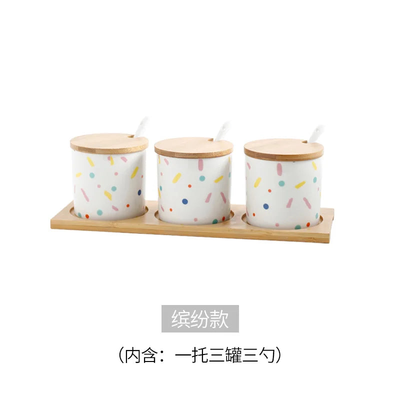 Criativo dos desenhos animados pintados de cerâmica tempero conjunto frasco de porcelana sal frasco de açúcar grão tanque spice pepper caixa de armazenamento recipiente de alimentos