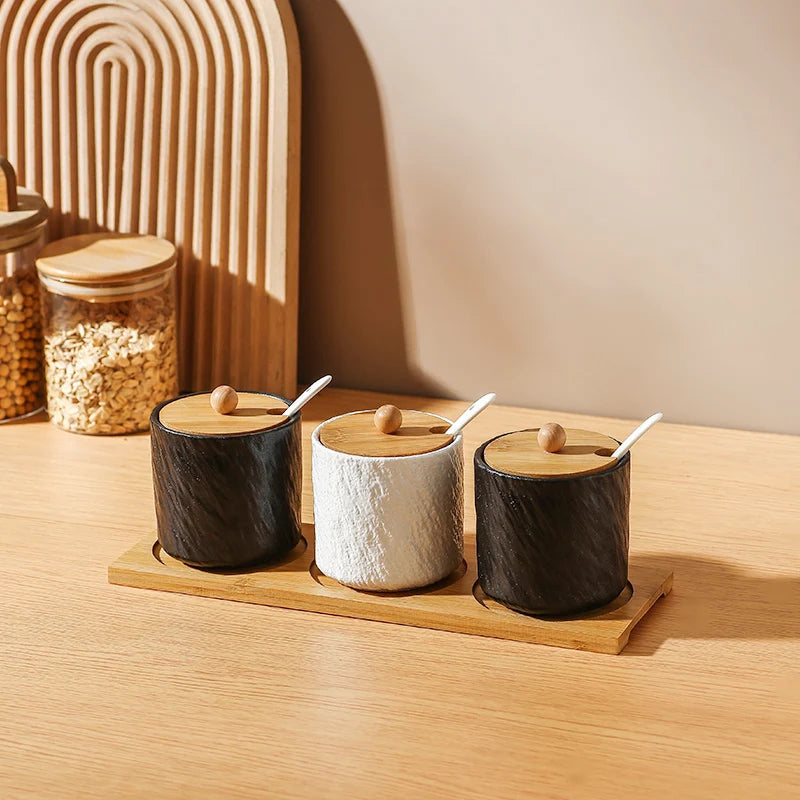 Jarra de cerâmica com padrão de pedra criativa, pote de óleo, garrafa de pimenta, cozinha doméstica, pimenta, açúcar, sal, recipiente de armazenamento de alimentos