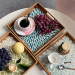 Bandeja premium de concha quadrada de luxo, rattan feito à mão, cesta de frutas de piquenique colorida, conjunto de armazenamento de cozinha, decoração de mobiliário doméstico