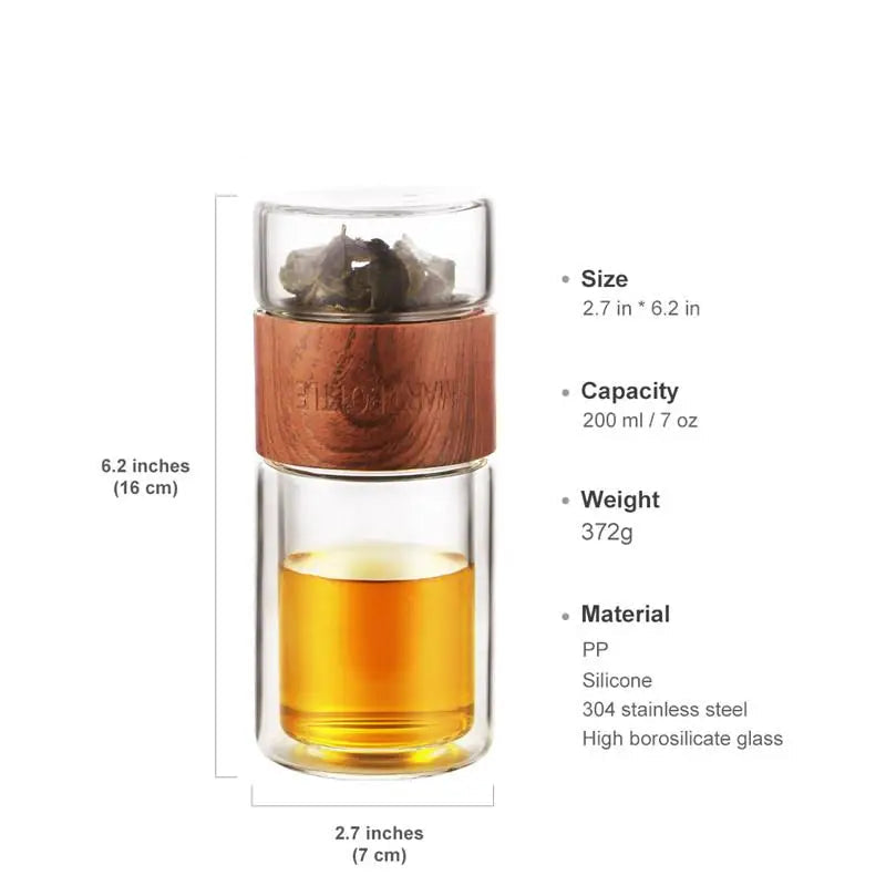 Garrafa de água de vidro com filtro de chá infusor separação de chá parede dupla garrafa de vidro garrafa de água leakproof viagem drinkware