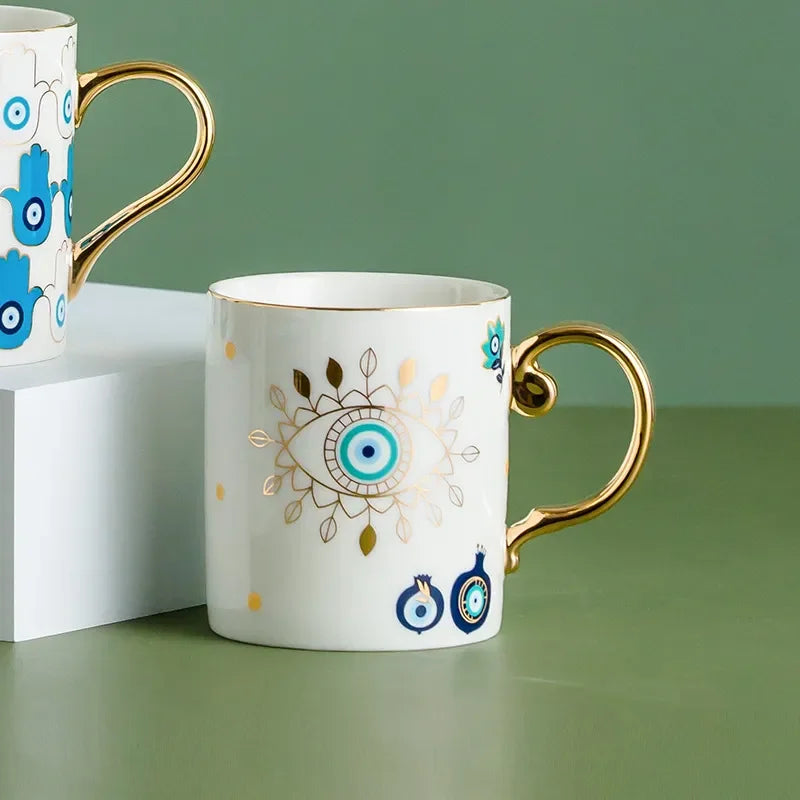 Hamsa Mão de Fátima Criativa Caneca De Café De Cerâmica, Copo De Novidade De Leite Turco, Olho Azul Malvado, Presentes Para Casais
