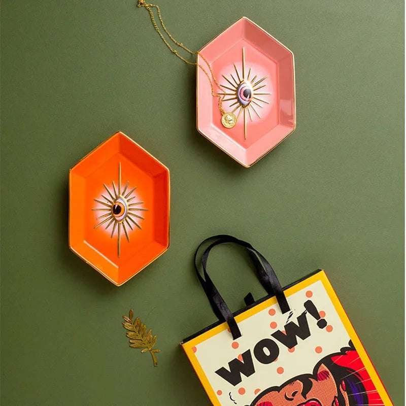 Vilead-bandeja de jóias cerâmica 16x11cm, prato jóias, mau olhado, titular do anel, estilo boho moderno, decoração home, organizador do quarto